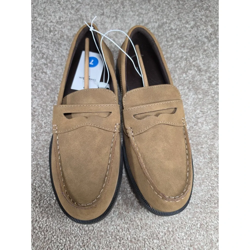 Goodfellow & Co Mens Orson Penny Loafers Brown Faux Suede Shoes Size 7